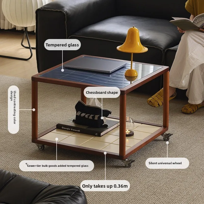 LMM solid wood mobile coffee table medieval trolley sofa side table hotel small table