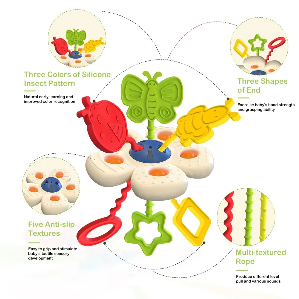 Giocattoli sensoriali per bambini per uso alimentare Educazione precoce Morbido silicone Neonato Giocattoli da masticare Tromba Fiori Giocattoli da viaggio per bambini For1-2 anni
