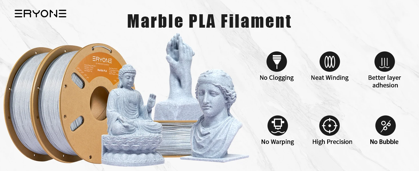ERYONE 10KG Marmor PLA 3D-Drucker Filament 1,75mm, Naturstein-Effekt Filament, Matt-Finish 1kg Spule – Detail 1