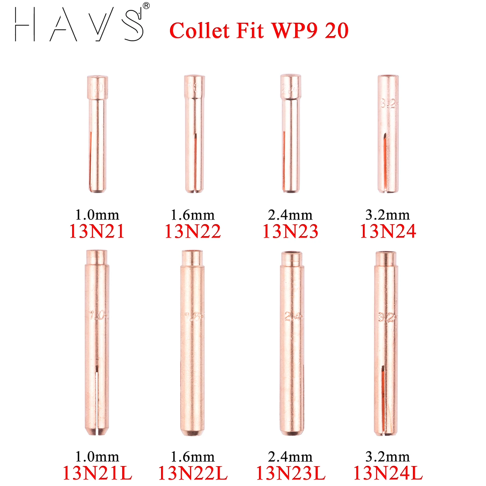 5/10 uds/1,0/1,6/2,4/3,2mm TIG Collet 13N21 13N22 13N23 13N24 13N21L 13N22L 13N23L 13N24L para TIG WP9 20 25 antorcha de soldadura