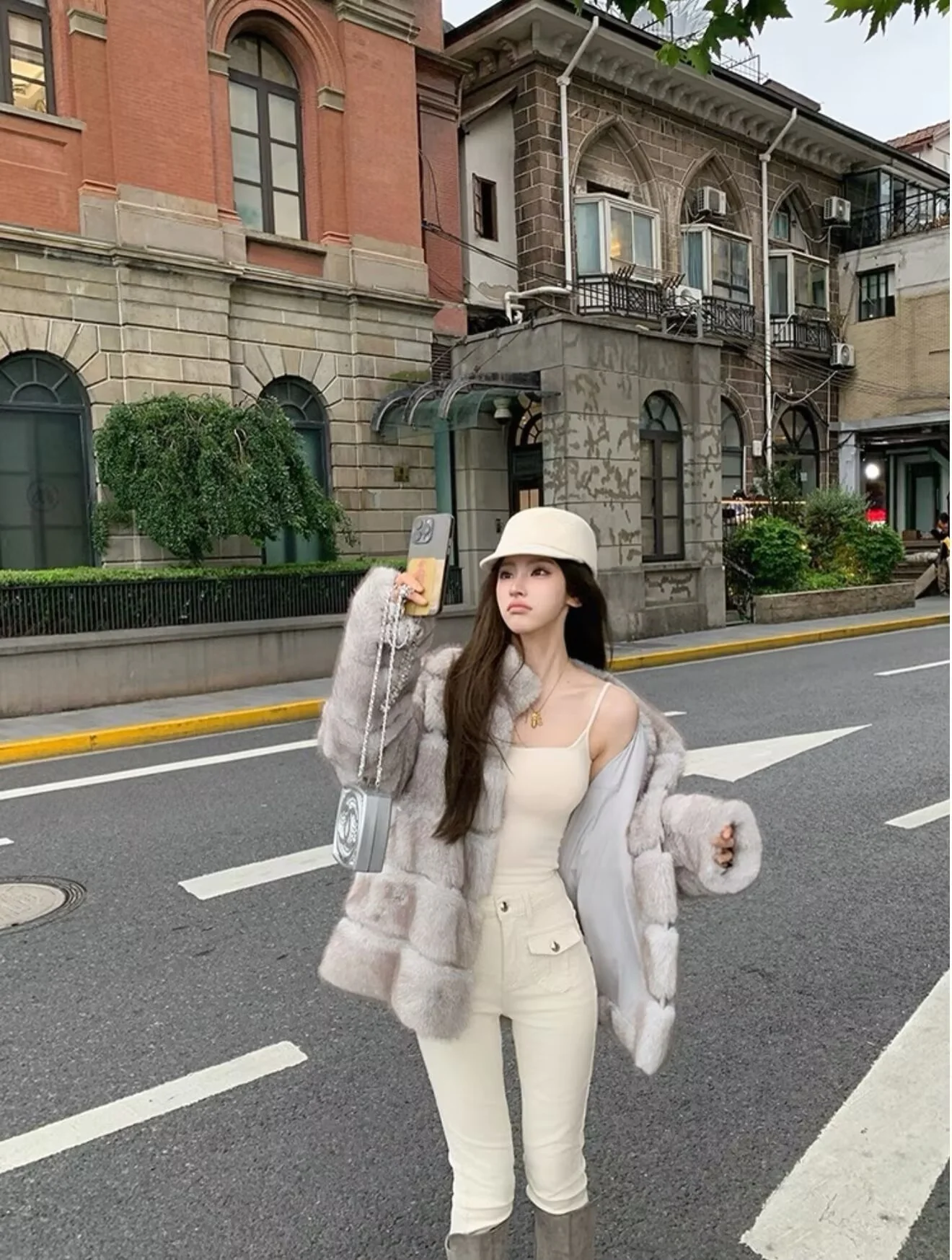 

High Waist Straight Leg Jeans Women's Slim Fit Nine-Tenths Length Autumn Winter New Design Sensation Beige Color Denim Pants