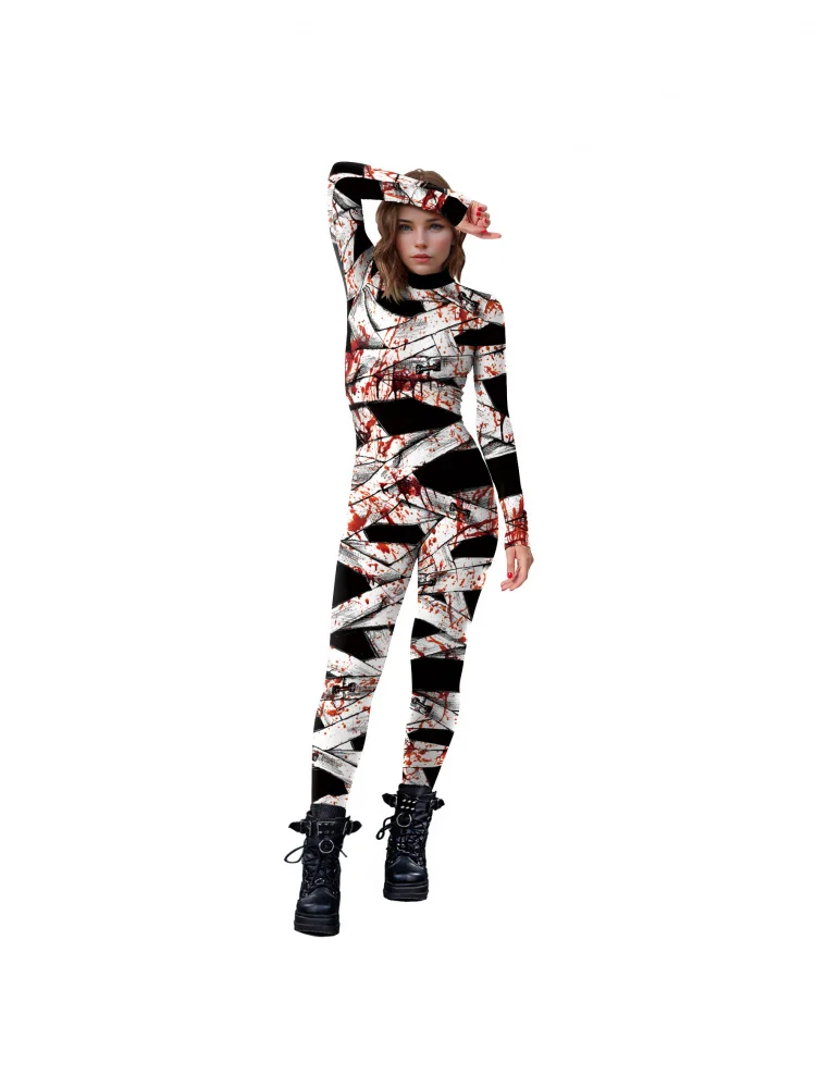 loween Bloodstain Stampa digitale Tuta cosplay Tuta da prestazione Costume da terrore Abbigliamento tradizionale da donna in seta di latte monopezzo