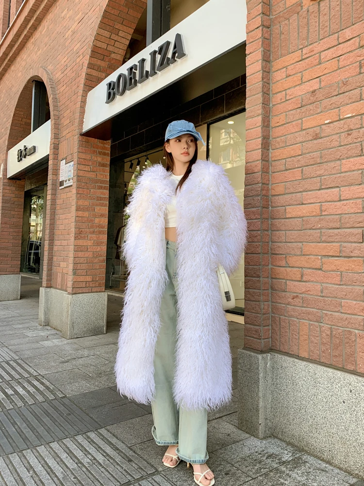 Lady Shaggy Outerwear Faux Fur Coat Stylish Long Jacket Streetwear Women's Clothing Performance Costume Promotion