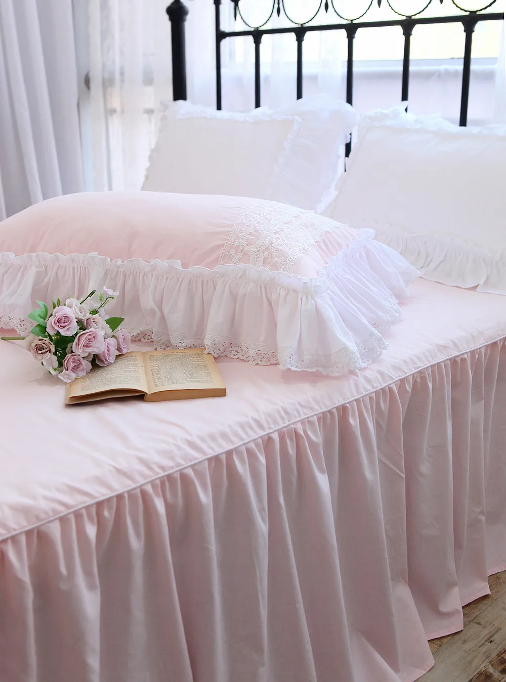 French Korean Version Solid Color Versatile Lace Ruffle Edge Cotton Pure Cotton Single Pillowcase Without Core White Flower