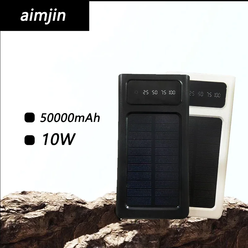 

Top Solar Power Bank Built Cables 50000mAh Solar Charger USB Ports External Charger Powerbank For Xiaomi iphone with LED Light