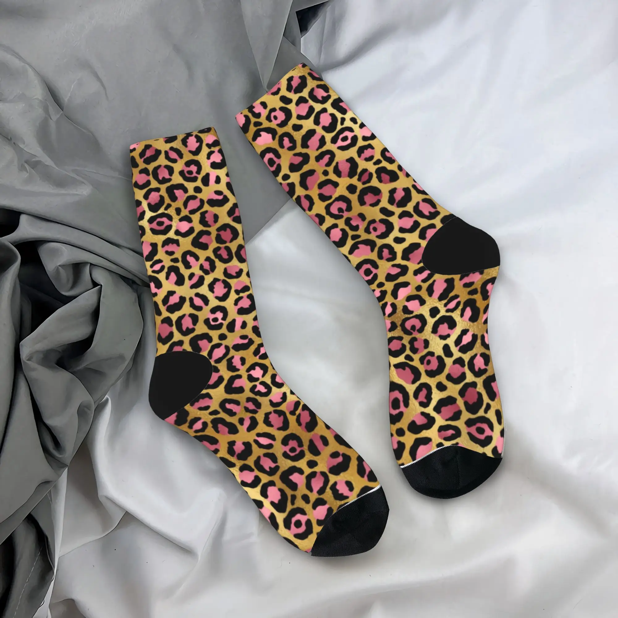 

Gold Pink Leopard Socks Custom Stockings Anti Bacterial Men Socks Comfortable Winter Casual Cycling Socks