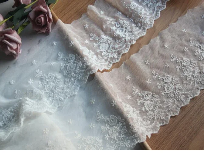 Width:13cm (5.20 inch) Good Quality Flower Cotton Lace DIY Embroidery Laces for Dress Curtain Sewing Accessories(SS-4018)