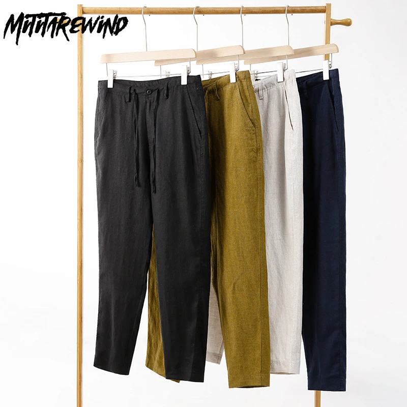 

Summer Nine Point Pants Men Breathable Beach Baggy Pants Thin Drawstring Pencil Pants Daily Causal Pants Fashion Men Trousers