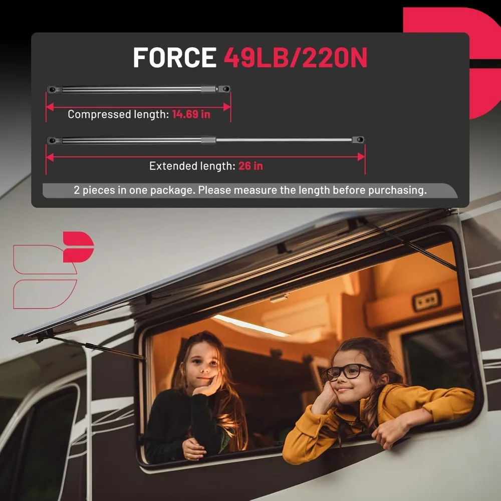 C16-22187 دعامات غاز 26 بوصة 220N لـ Leer Camper Shell/نافذة/صندوق الأدوات (مجموعة من 2) #3