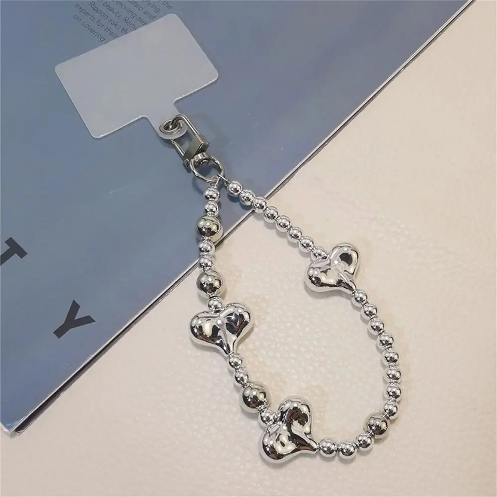 Simplicity Metal Mobile Phone Chain Rope Fashion Love Heart Mobile Phone Lanyard Silvery Ball Phone Chain Cute Phone Chains