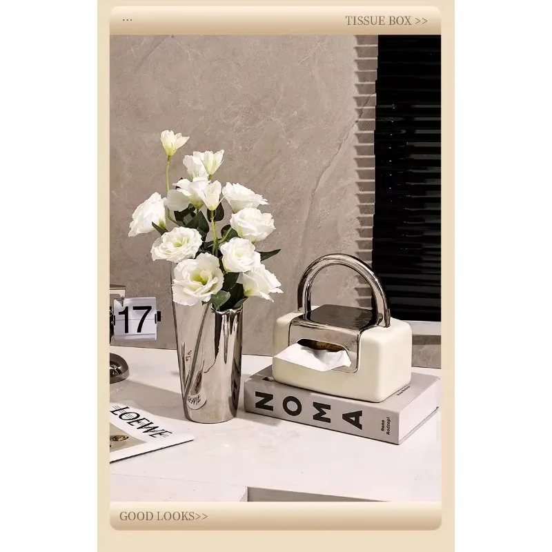 Ceramic handbag, tissue box, ornaments, light luxury, high-end creative living room, TV cabinet, coffee table, paper drawer, hom