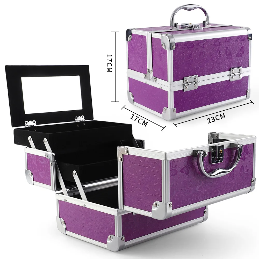 Makeup Case Handheld Aluminum Alloy Storage Box Large Capacity With Mirror Professional Makeup Artist Portable Makeup Toolbox