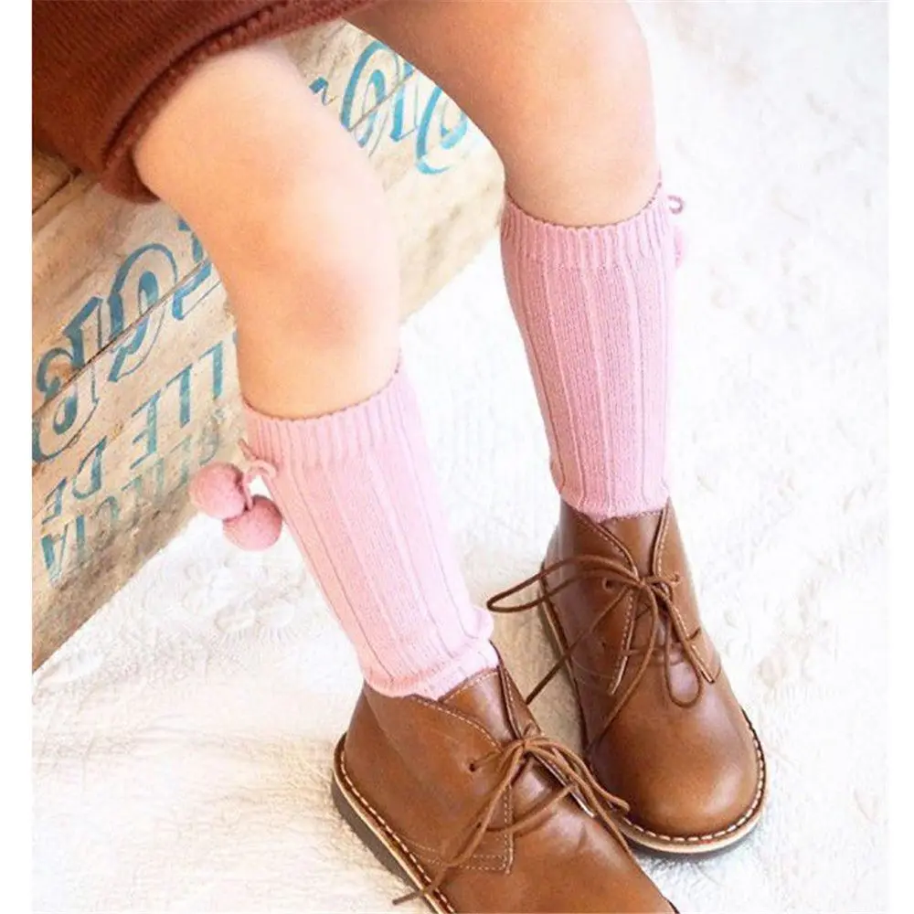 Kids Knee High Socks Boys Girls Pompom Socks Baby Leg Warmers Infant Toddler Cotton Sock Autumn Winter Kids Clothes Accessories