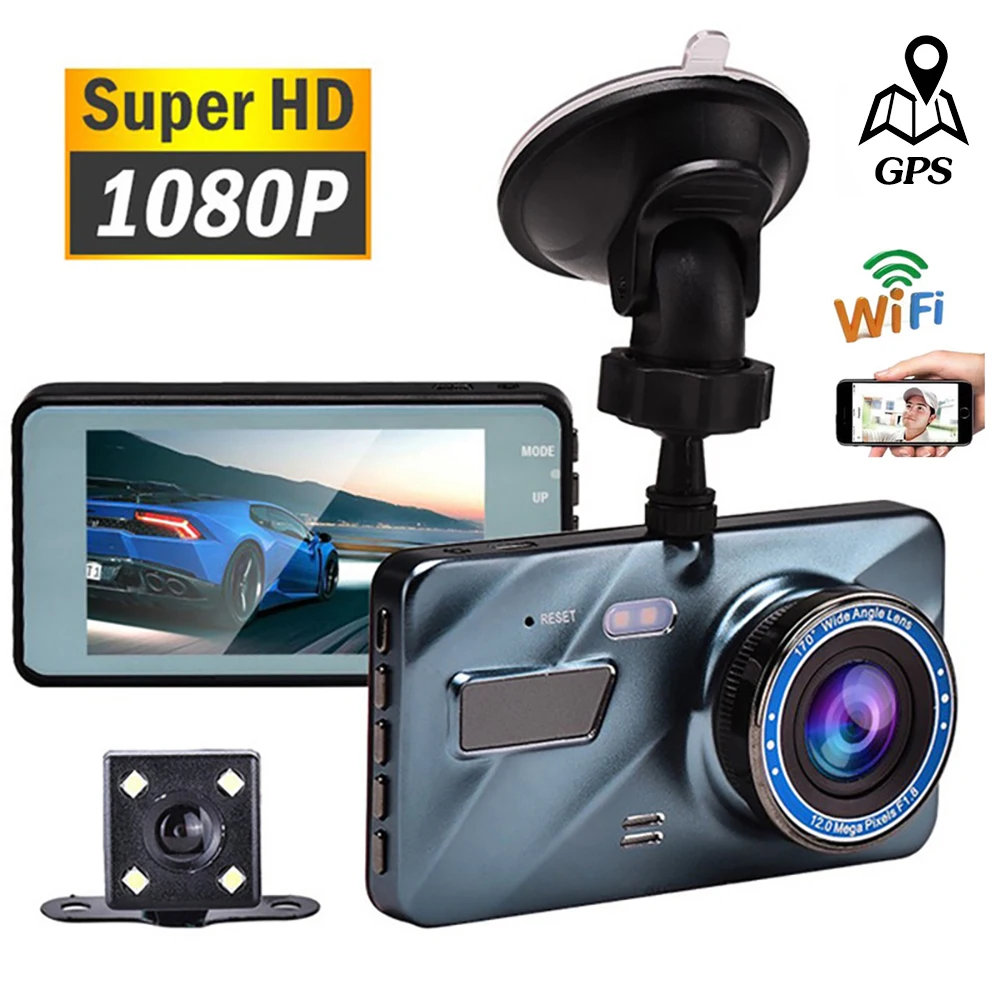 자동차 DVR 와이파이 GPS 대시 캠, 1080P 풀 HD 차량 비디오 녹음기 대시 캠, 나이트 비전 블랙 박스, 자동차 액세서리, 후면보기 카메라 