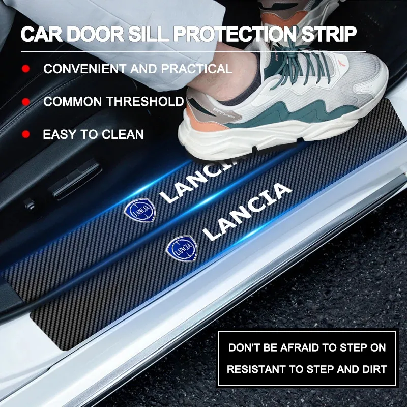 

4PC Carbon Fiber Car Sticker Auto Door Threshold Waterproof For Lancia Delta Ypsilon Lybra Musa Kappa Voyager Emblem Accessories