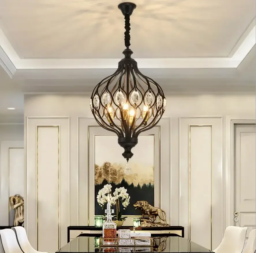 

Creative American country chandelier golden light luxury modern chandelier bedroom wrought iron restaurant crystal lamps