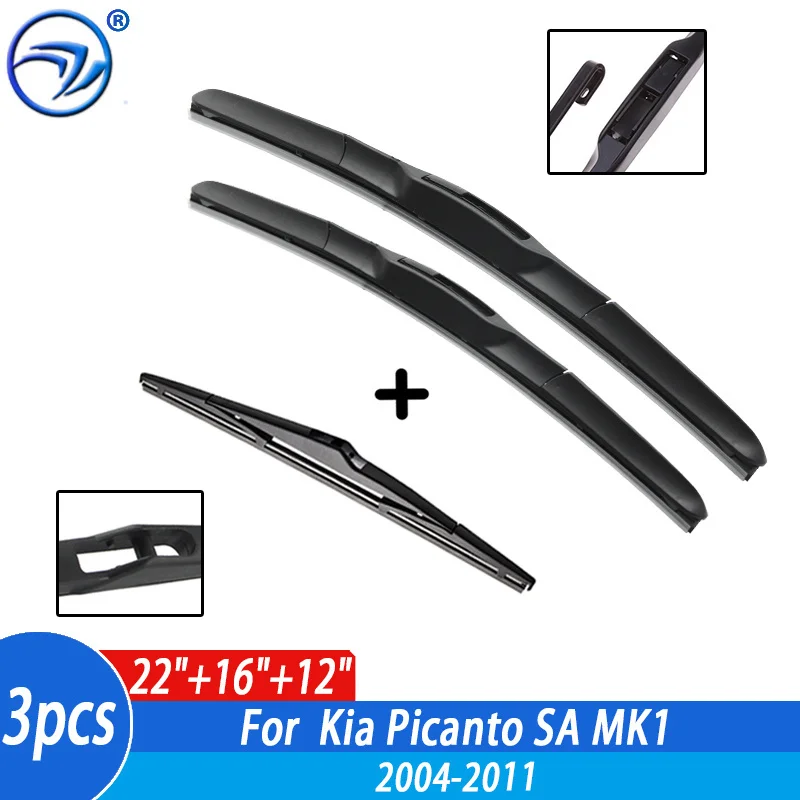 Wiper Front & Rear Wiper Blades Set For Kia Picanto SA MK1 2004 05 06 07 08 09-2011 Windshield Windscreen Window 22