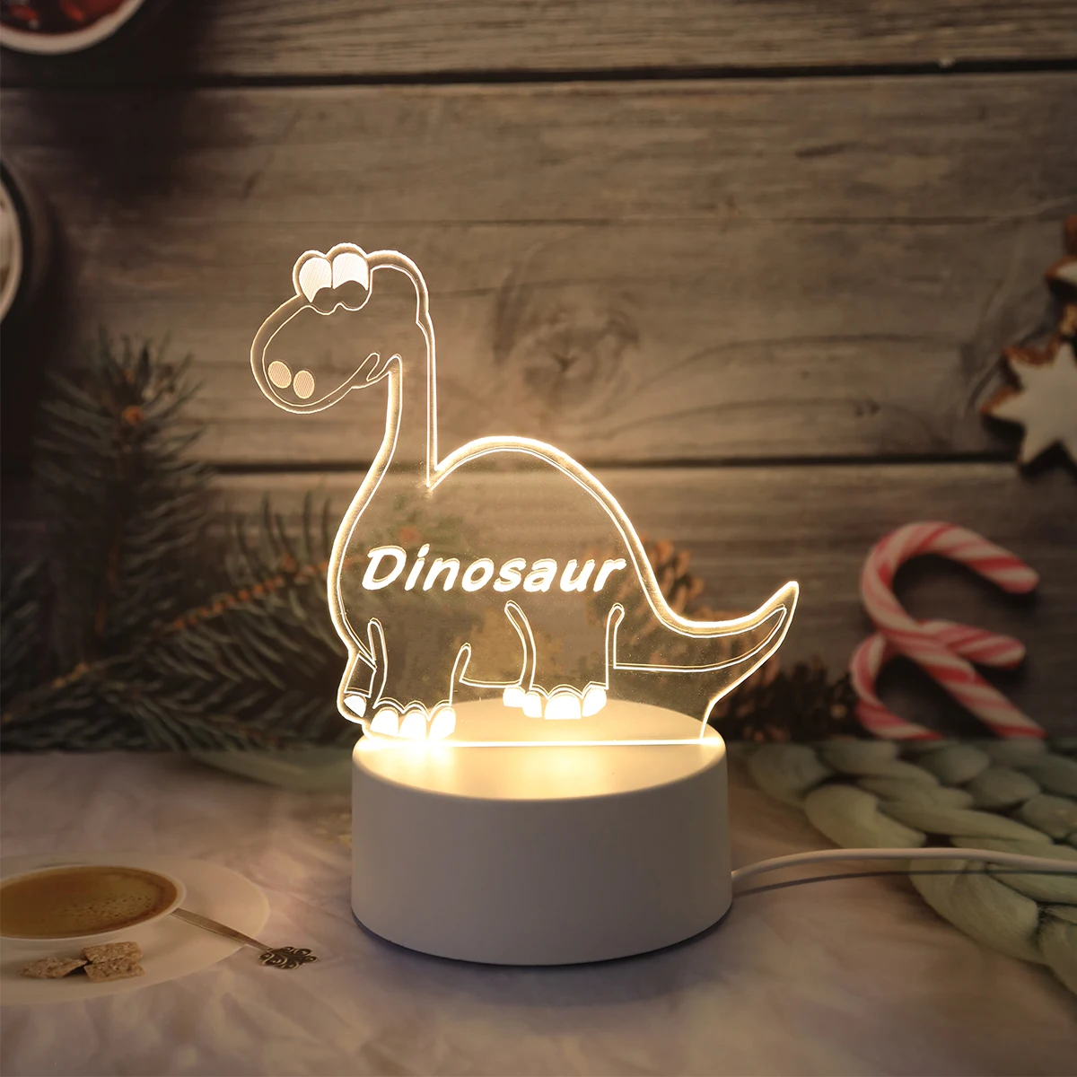 3D monochromatic dinosaur acrylic night light atmosphere decoration lamp can be used for bedroom, study, living room decoration