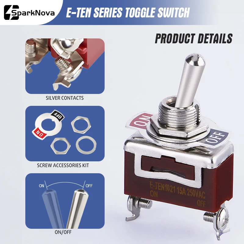 2Pcs E-TEN 1021 1121 1122 1221 1321 1322 Toggle Switch Silver Contact SPDT SPST 15A 250V AC Waterproof Heavy Duty for Car Marine