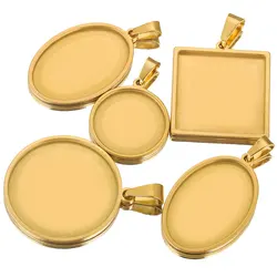 5pcs/lot Stainless Steel PVD GOLD Oval Round Square Pendant Cabochon Base Setting Tray Blank Charms for Jewelry Making Supplies