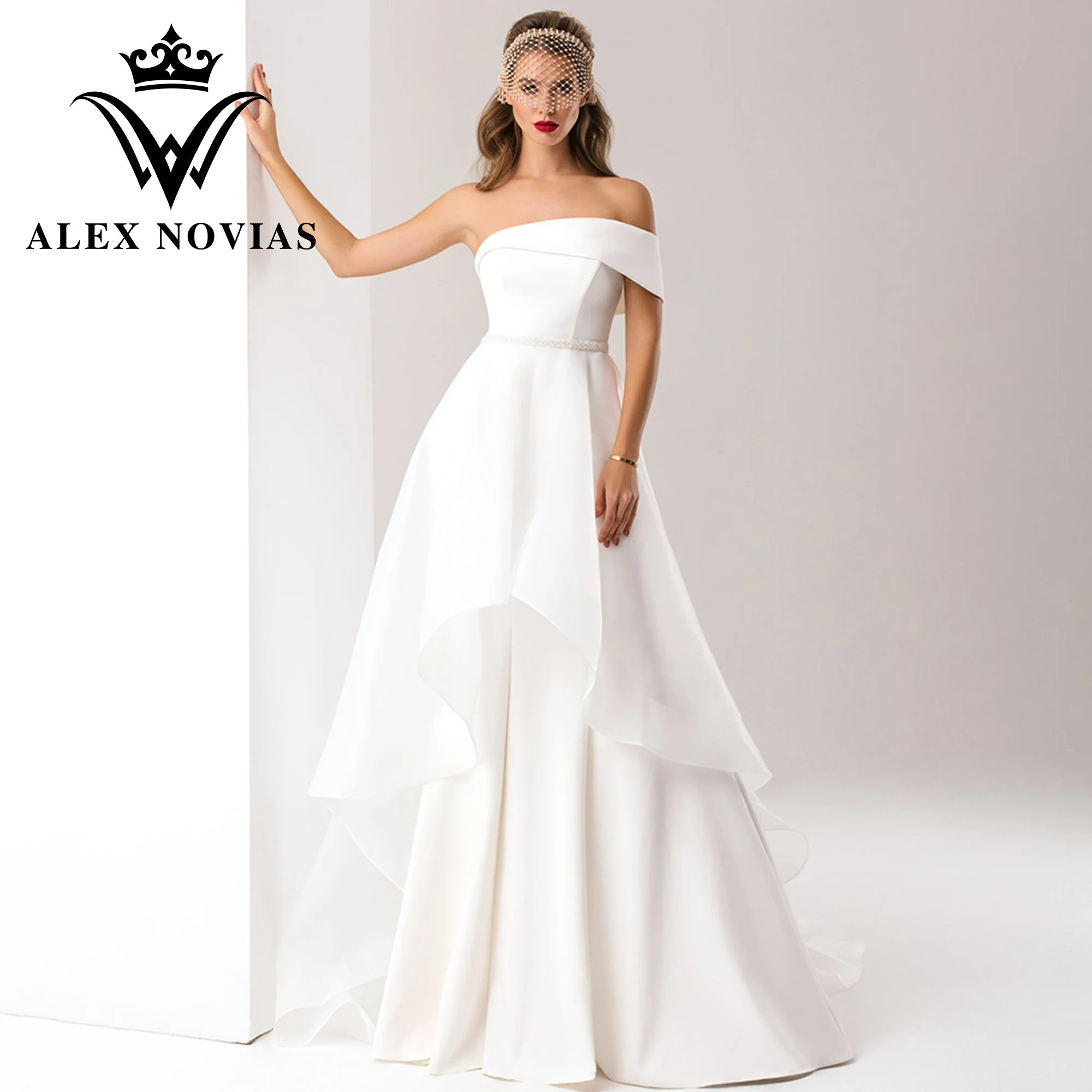 

ALEX NOVIAS Mermaid Wedding Dress 2023 Vintage One Shoulder RUFFLES Detachable Train Satin Trumpet Dress Vestido Novias De Saten