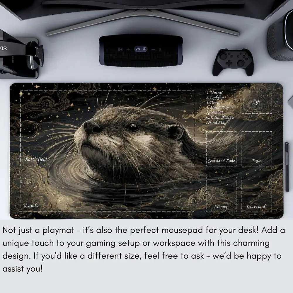 حصيرة ألعاب البطاقات السحرية مع منطقة Dark-style otter theme mtg Playmat مكتب حصيرة Commander Playmat مناسبة لجمع الألعاب