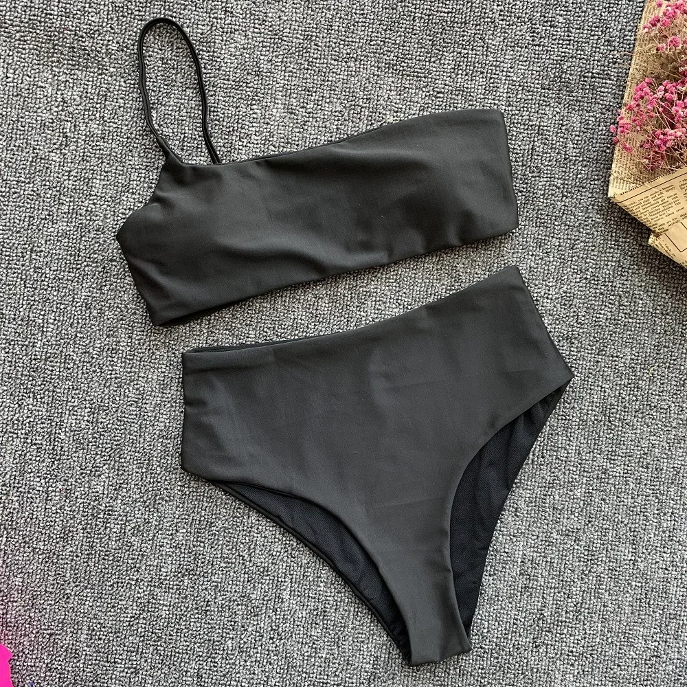 Hoch tailliertes Bikini-Tanga-Set, One-Shoulder-Sling-Badeanzug, Badeanzüge, Strandkleidung, zweiteilige Urlaubsbadebekleidung, Biquinis