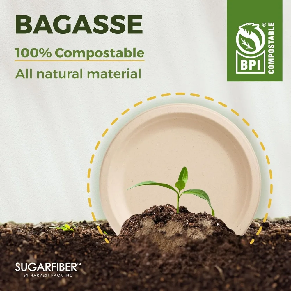 أطباق ورقية قابلة للتحلل مقاس 9 بوصات، مستديرة شديدة التحمل من باجاس الطبيعي، يمكن التخلص منها للمناسبات والحفلات الصديقة للبيئة #6