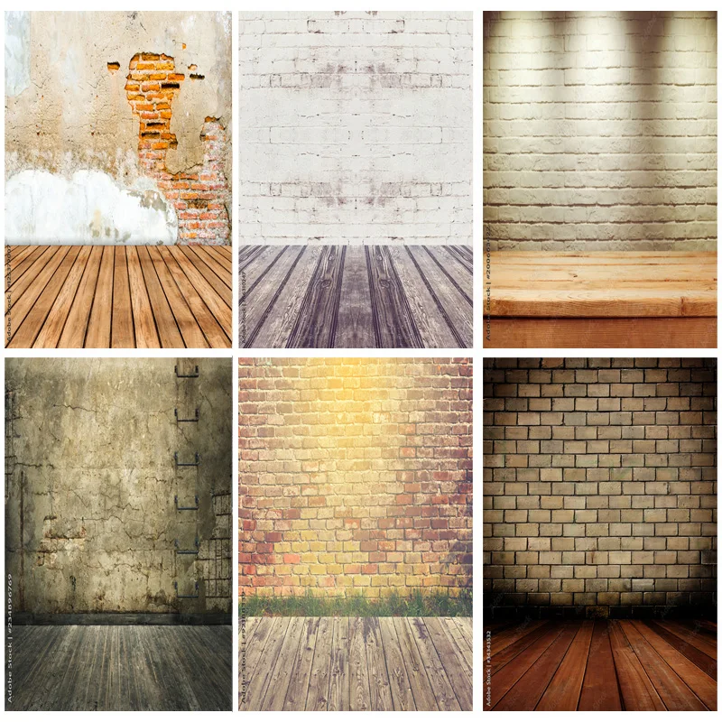 

SHUOZHIKE Art Fabric Vintage Brick Wall Wooden Floor Photography Backdrops Photo Background Studio Prop HK-01