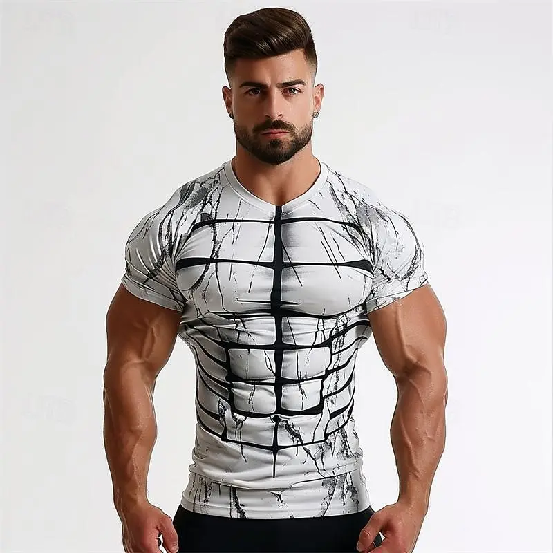 Men's Muscle Print 3D T-shirts Fashion Cool Daily Sport Fitness Casual Wear Muscular Male Body Short Sleeve Tees Summer Clothing