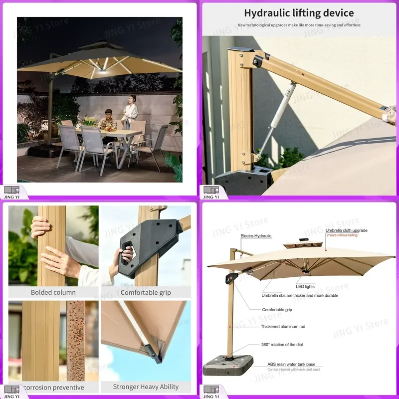 Solar Powered LED Outdoor Umbrella with UV Protection and Waterproof Fabric for Garden Patio Backyard Use