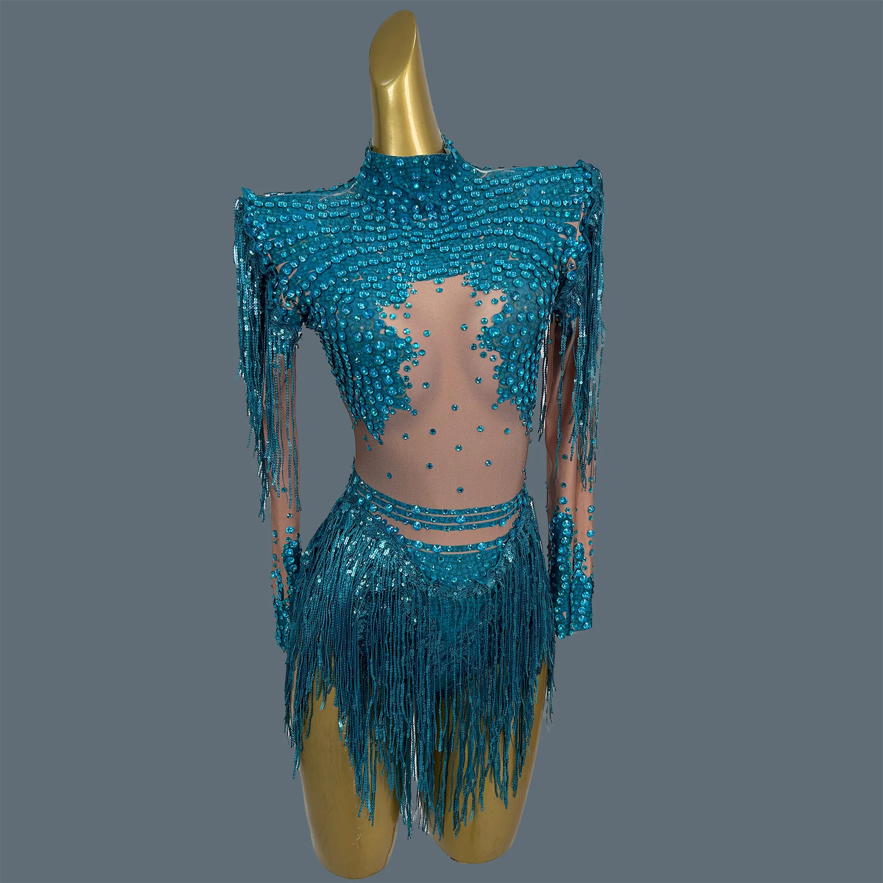 

Sexy Sparkly Crystals Sequins Tassel Bodysuit Club gig Showgirl Costume Carnival Ladies Latin Dance Team Fancy Bodysuit Xinniang