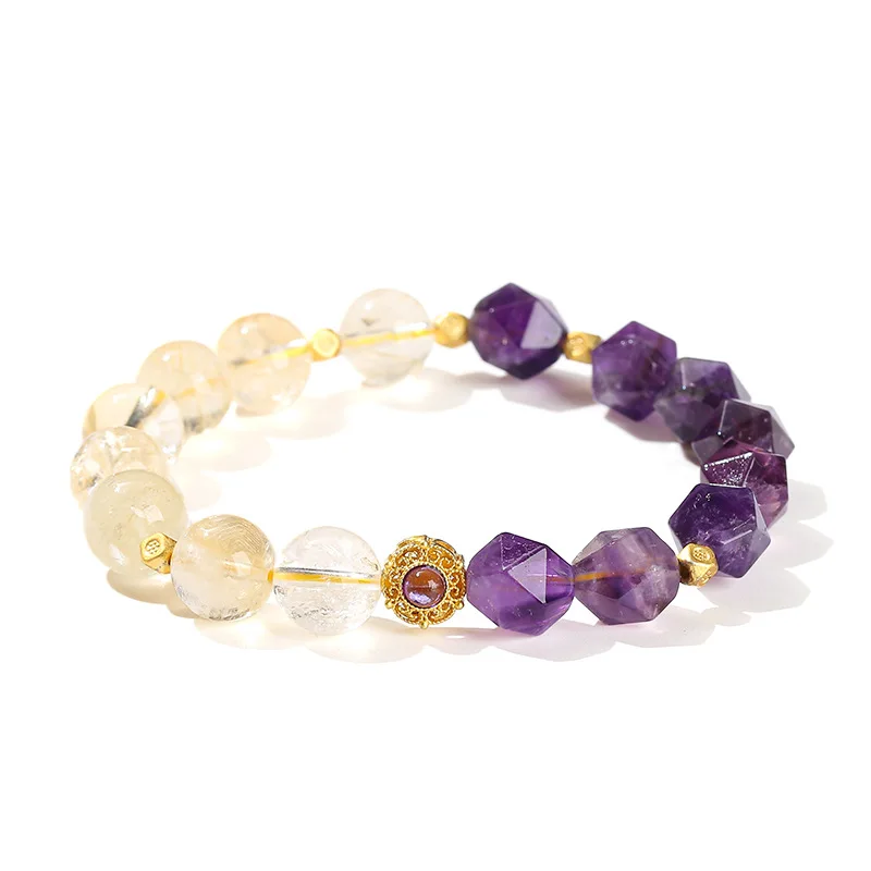 

Shinzue Jewelry3ANatural Yellow Citrine and Amethyst-Shaped Bead Bracelet, Light Luxury Fashion Women, Wholesa