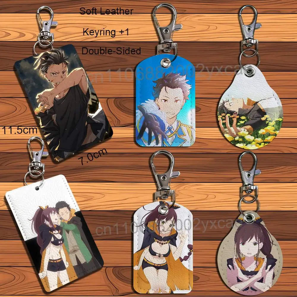 Shaula Natsuki Subaru Re0 Leather Card Holder with Exquisite Keychain purpose Case for Metro ID Access Control Card Badge