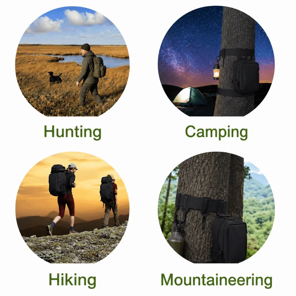 Professional Adjustable Tree Hook Strap Multi-Hooks Low-Profile Hunting Gear Hanger Woven Webbing Gear Hanging Hook Camping