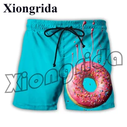 Pantalones cortos con estampado 3D de Donuts para hombre, bañadores con cordón, moda Unisex, para playa y verano, S-6XL