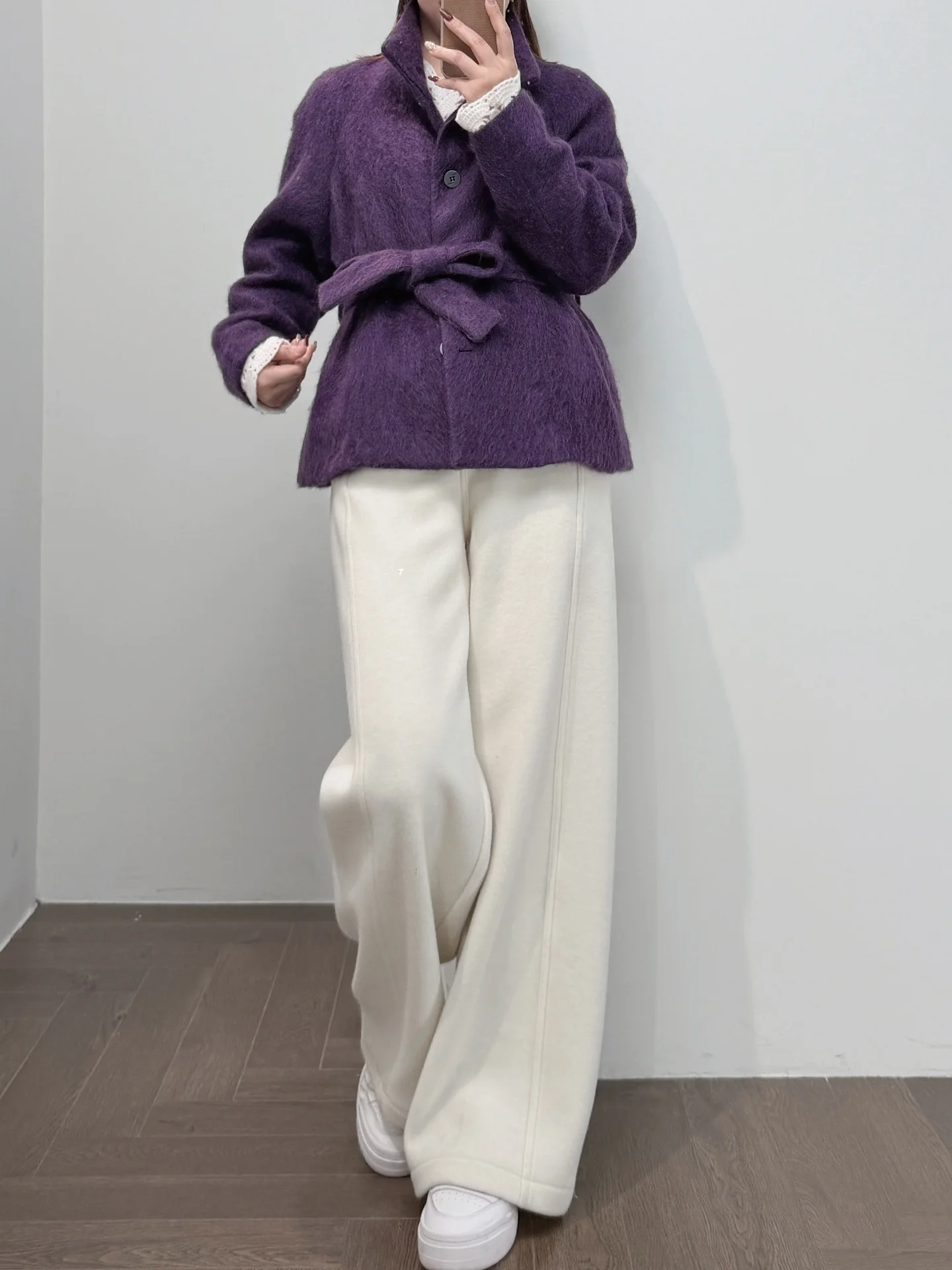 

Simple High-End Fce Lined Dra Straight Leg Pants Long Trousers for Women Warm Casual Cotton Blend Fabric l Waist