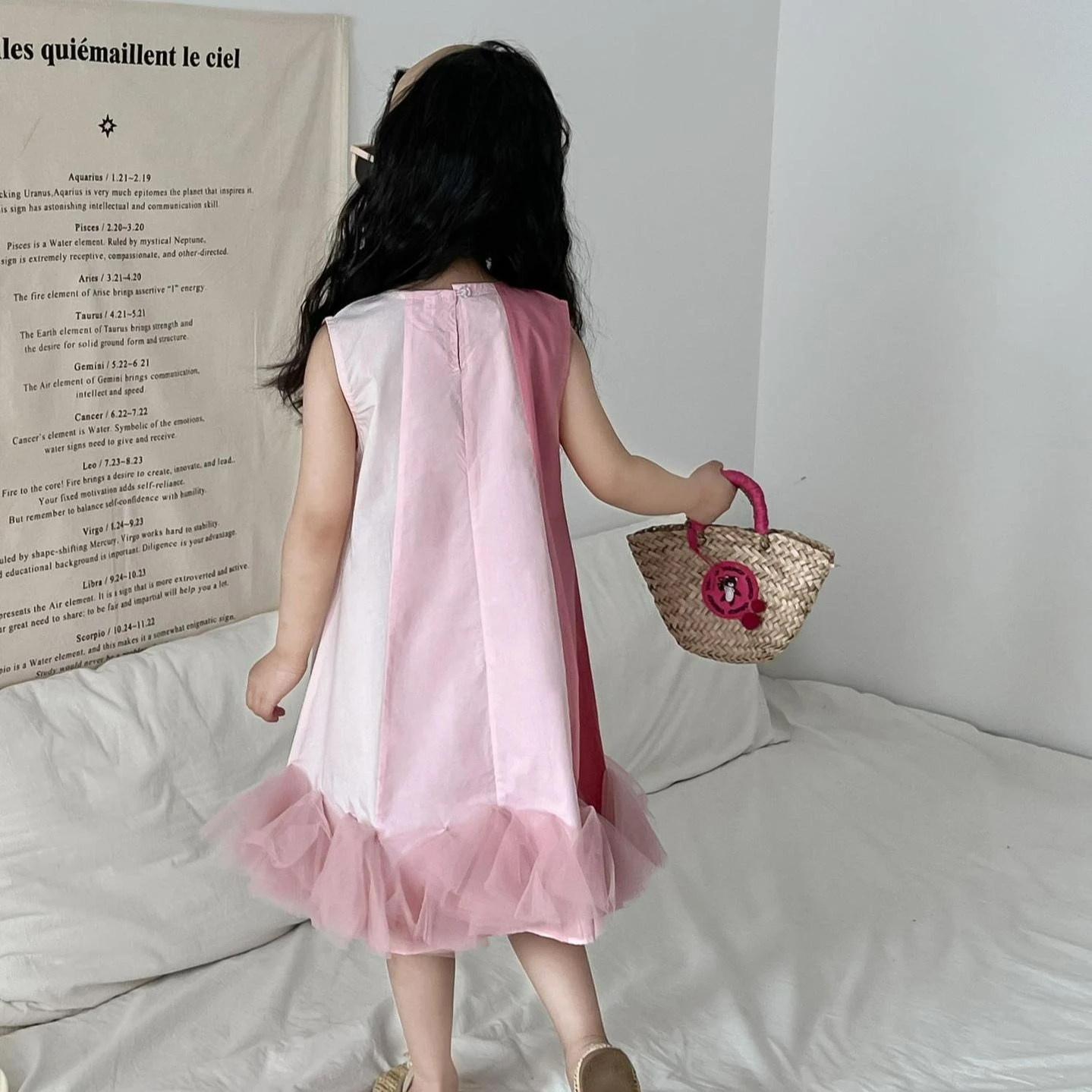 2025 Summer Girls' Pink Tri-color Gradient Princess Dress Sleeveless Mesh Skirt Sweet Unique Design Baby Outfit for Toddler Kids
