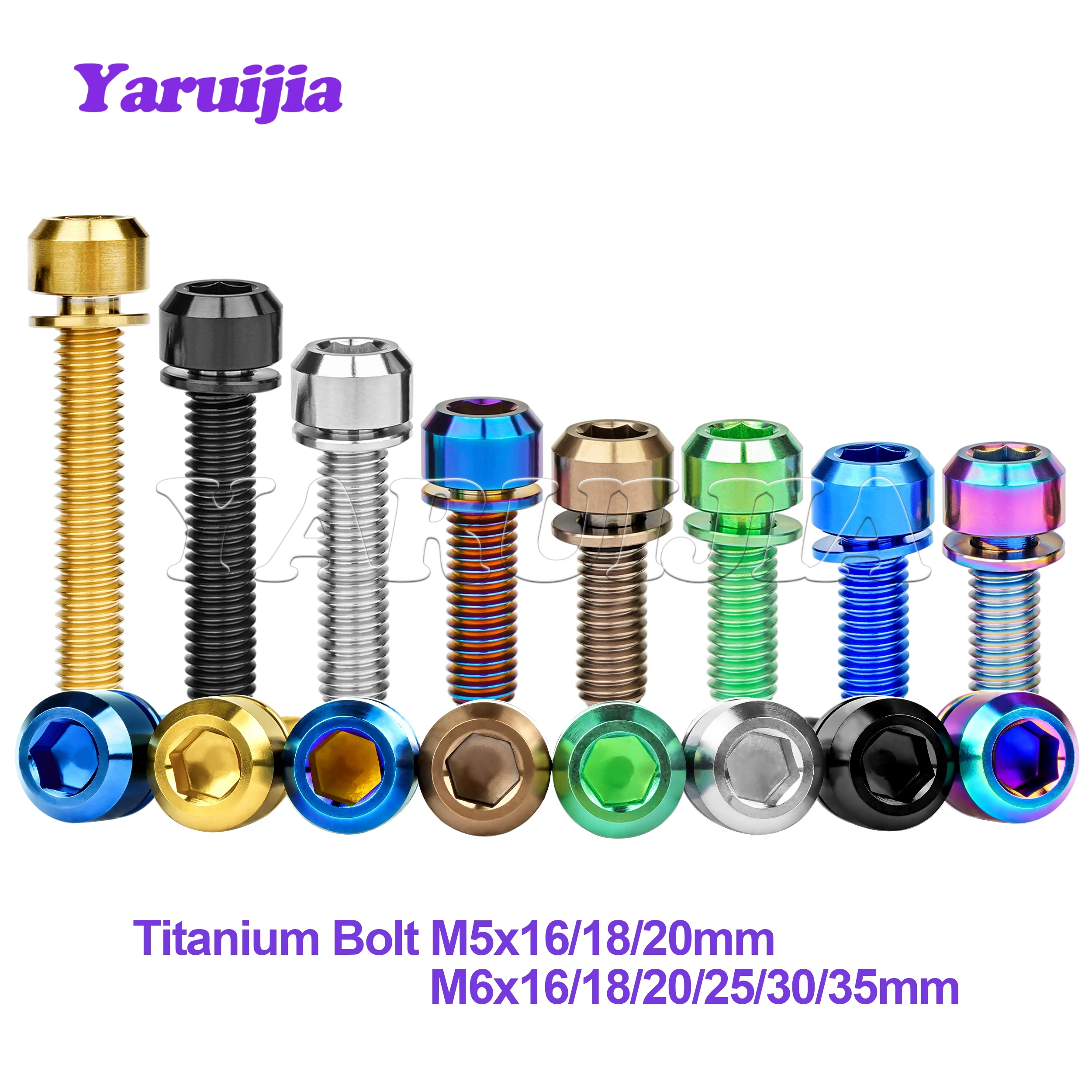 Yaruijia Titanium Bolt M5/M6X16/18/20/25/35mm Bolts Socket Head Bolts with Washers for Mount Bicycle Screws