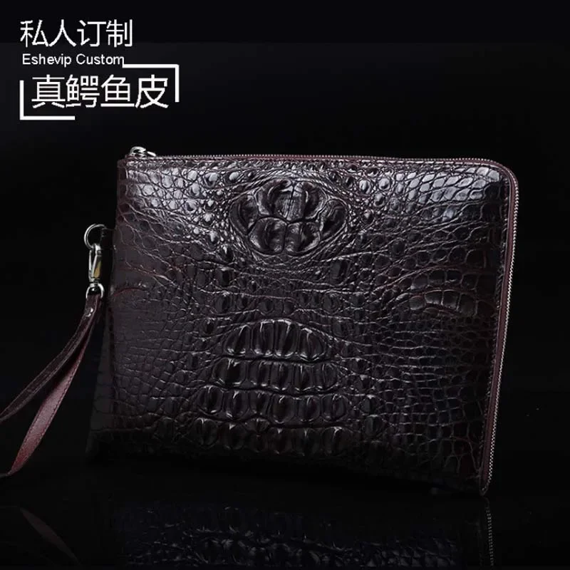 ourui new  selling crocodile  male  Hand bag  brown  Hand caught men clutch bag men crocodile  bag