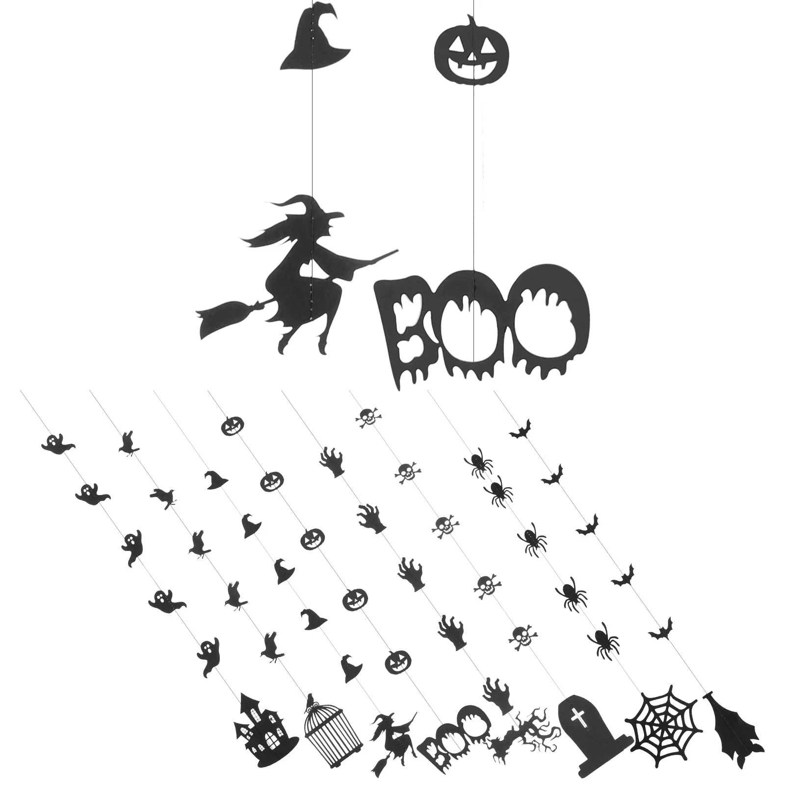 

8Pcs Halloween Theme Pendants Paper Decorative Bat Skull Pumpkin Party Props Scare Guests Goth Party Decorations