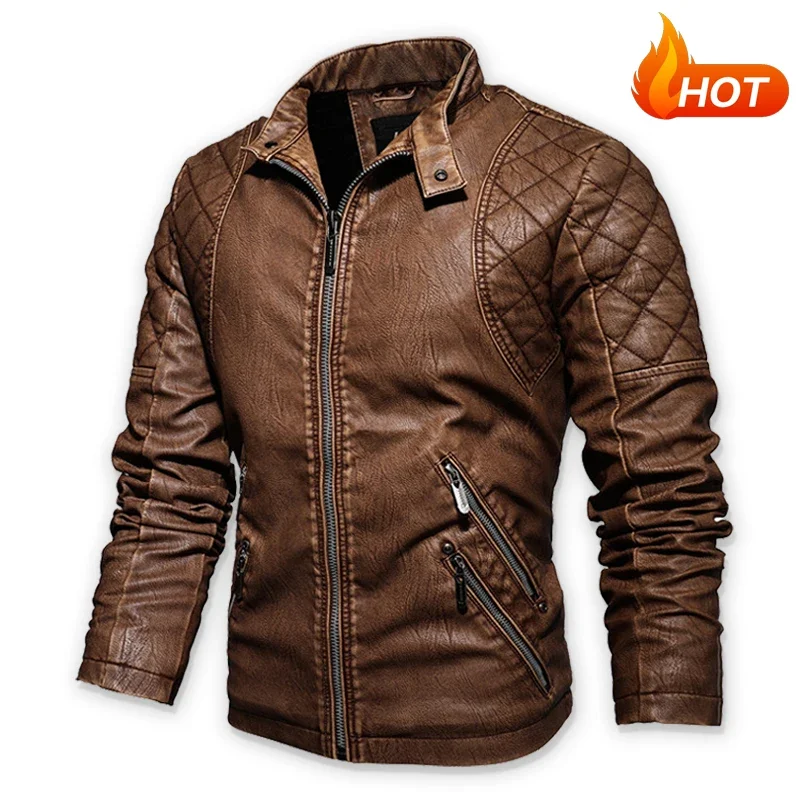

Outdoor Casual Leather Jacket Men Fashion Spring Men Motor Biker PU Leather Jacket Men Autumn Motorcycle Slim Fleece Jacket Coat