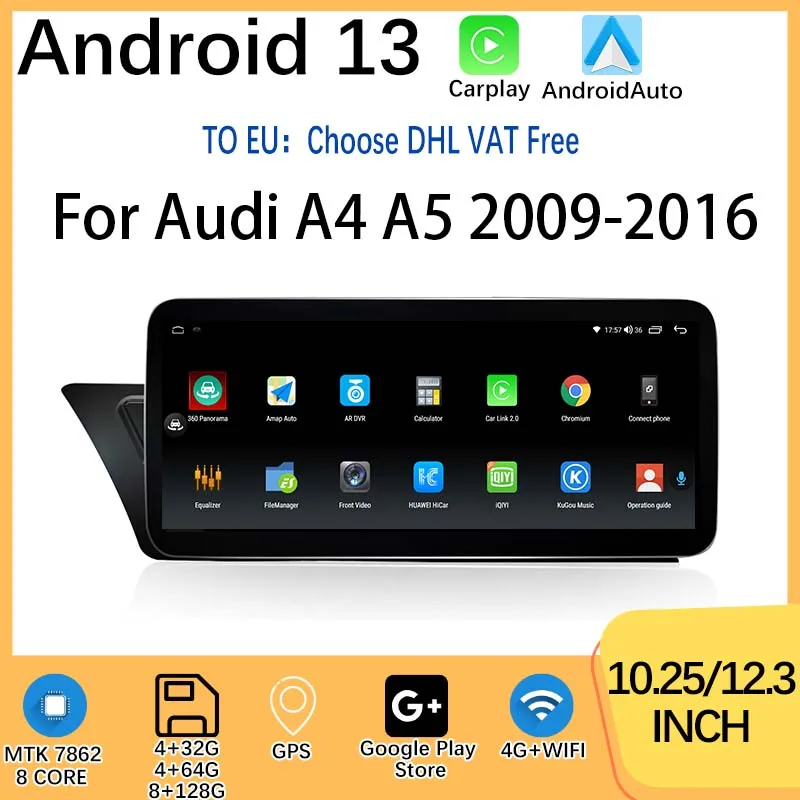 

Android13 Factory Price 12.5" MTK7862 Apple Carplay For AUDI A4 A5 B8 Video Player GPS Navigation Central Multimedia IPS Screen