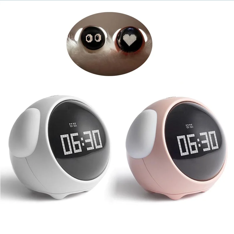 لطيف التعبير ساعة تنبيه متعددة الوظائف الرقمية LED التحكم الصوتي ضوء السرير ميزان الحرارة على مدار الساعة للمنزل