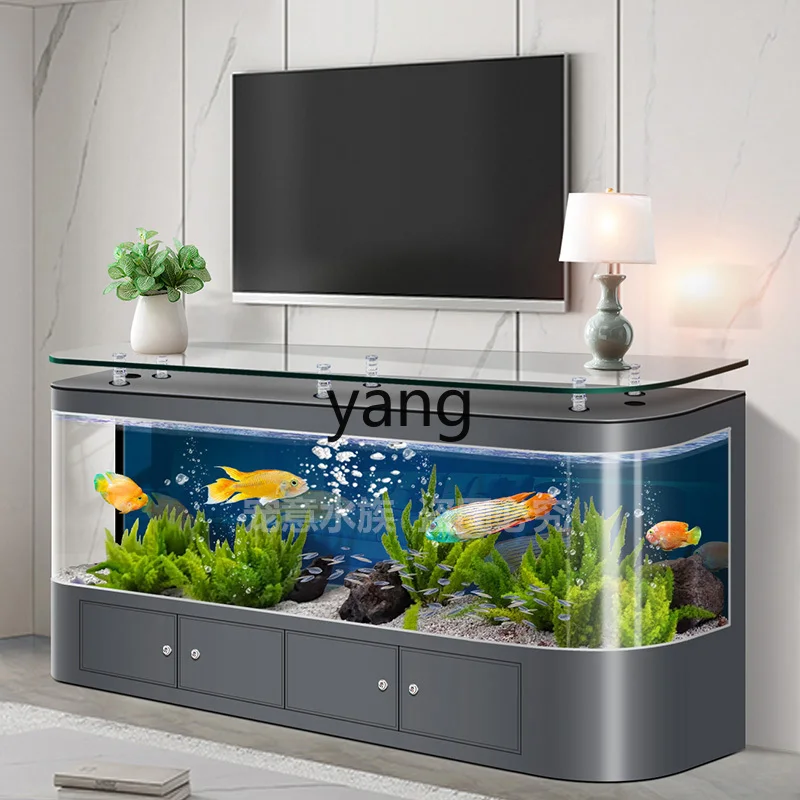 Yjq hot bending integrated molding floor-to-ceiling fish tank living room large wall ecological lazy coffee table aquarium