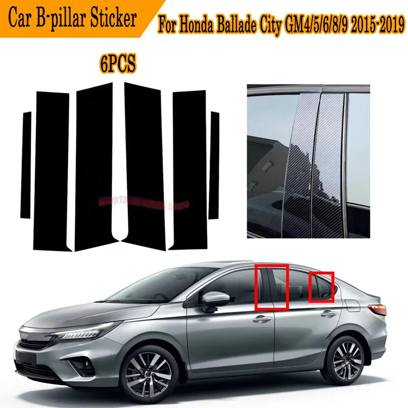 Для Honda Ballade City GM4/5/6/8/9 2015-2019: Комплект защитных накладок на стойки окон (серебристый карбон, глянцевый черный) в стиле OE
