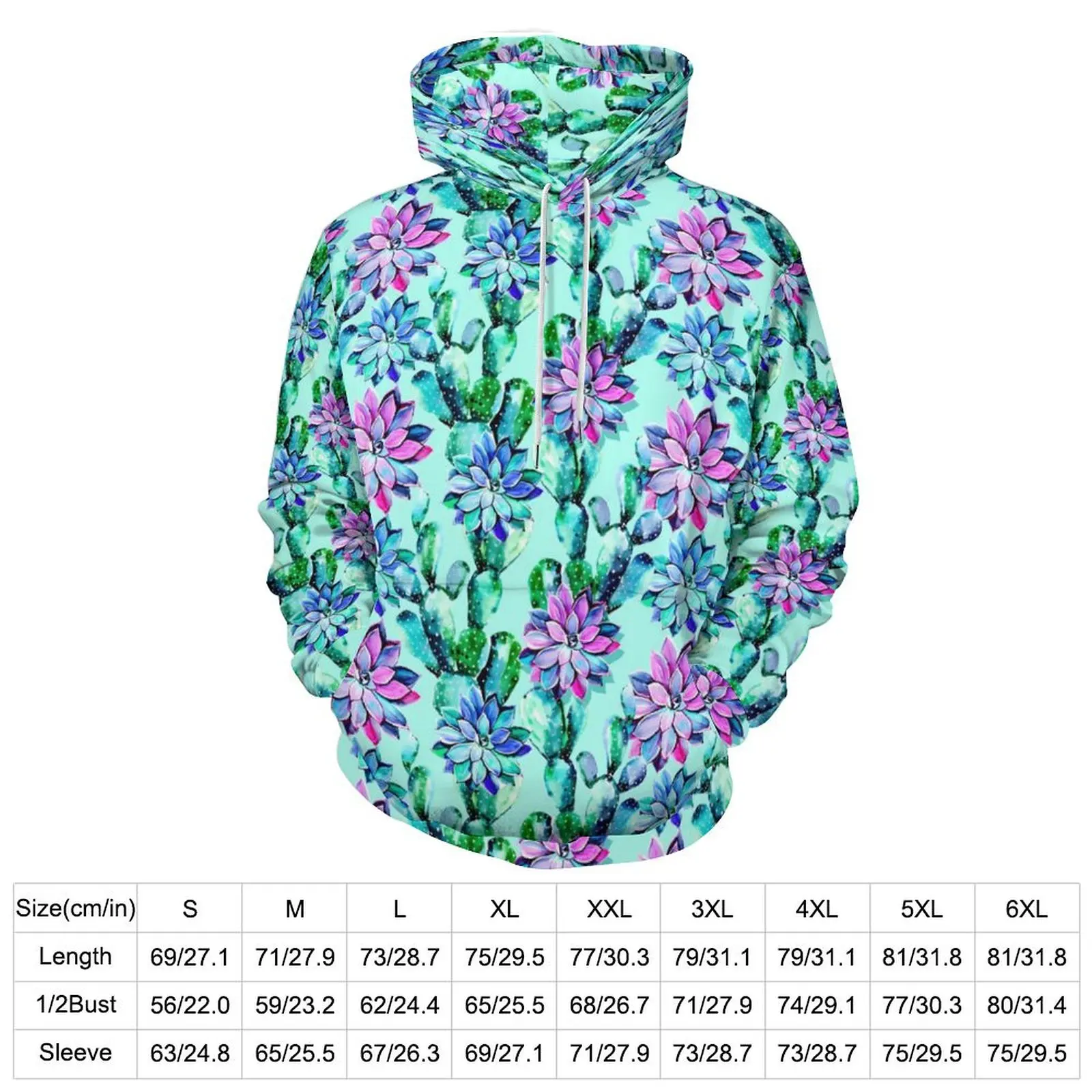 Modern Cactus Loose Hoodies Cute Plants Print Street Style Hoodie Unisex Long-Sleeve Cute Graphic Hooded Sweatshirts Plus Size