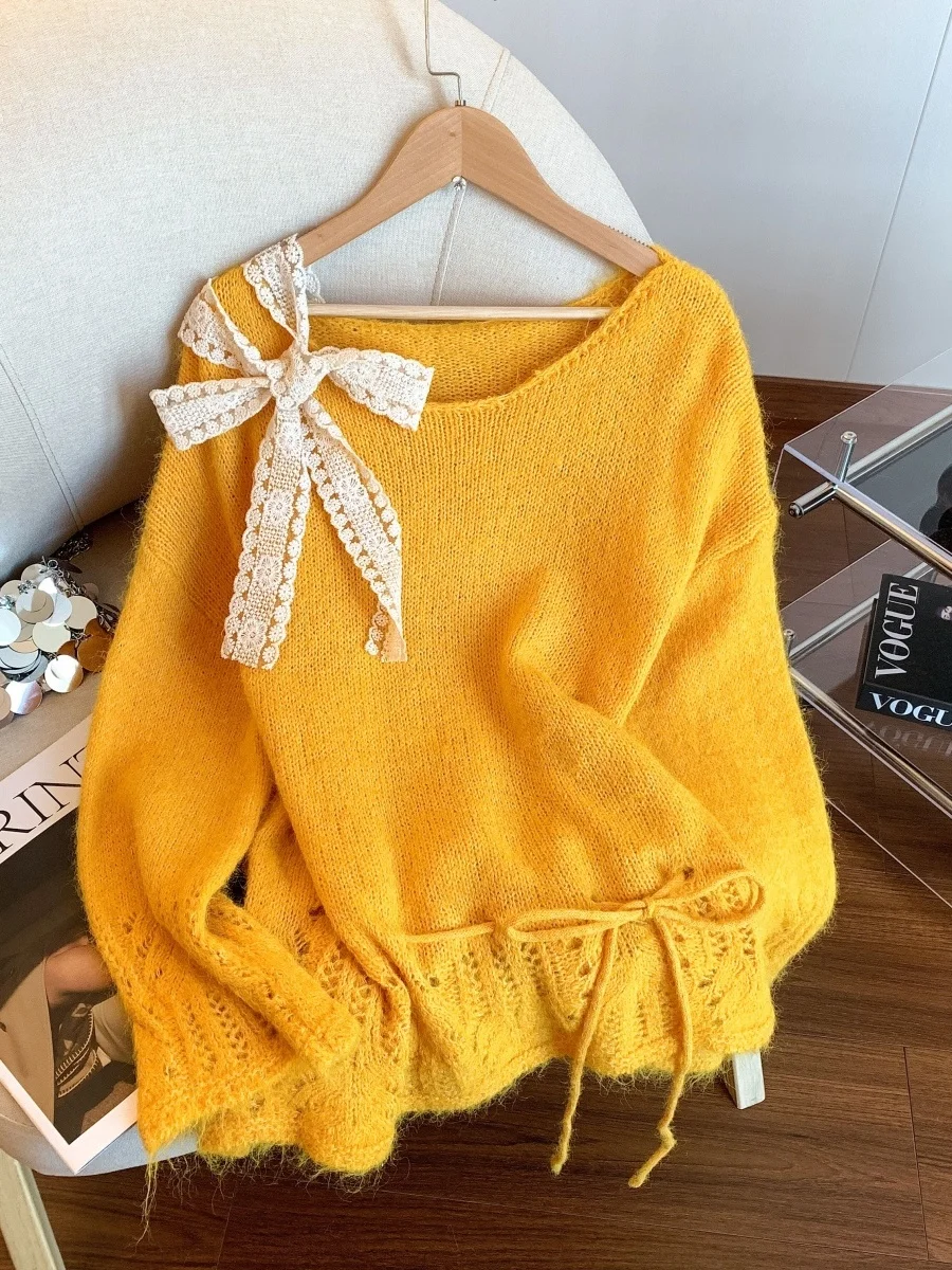

Sweet Gentle Knot Sa свитер женский свободный удобный длинный топ све для осени моды повседневный вязаный полиэстер