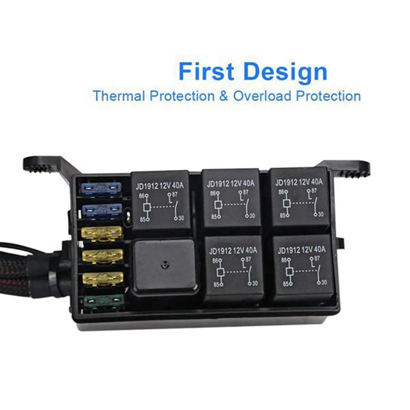 6 Gang Switch Panel Electronic Relay System Circuit Control Box Fuse Relay Box Wiring Harness For Auto Truck Boat Marine