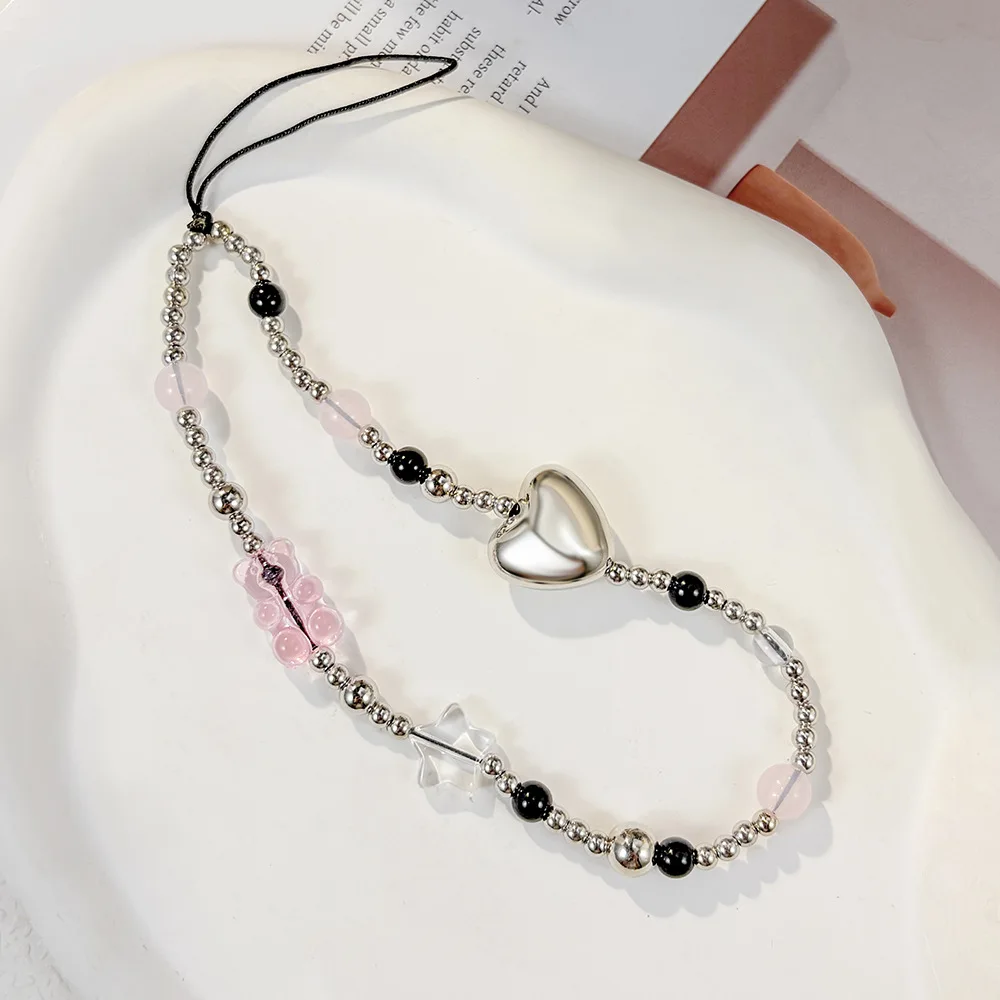 

Candy color cartoon bear mobile phone chain DIY mobile phone case lanyard lanyard square grid anti-lost mobile phone chain